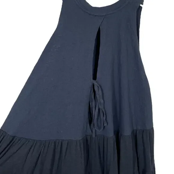 Free People Right On Time Tunic Top XS Black Sleeveless Oversized Tiered Boho - Picture 5 of 7